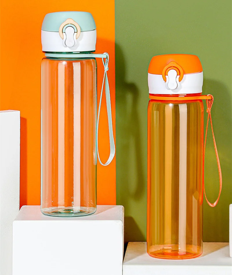 

Outdoor Water Bottle Pop Lid Water Cup with Rope Sports Bottles Leak Proof Eco-friendly Children School with Lid Hiking Plastic