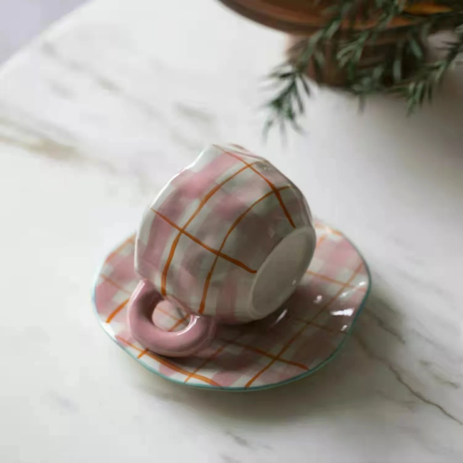 Water Cup Creative Insta Style Retro Girl Heart Hand Held Coffee Saucer Afternoon Tea Ceramic Mug Tasses En Céramique Bourres | Дом и сад