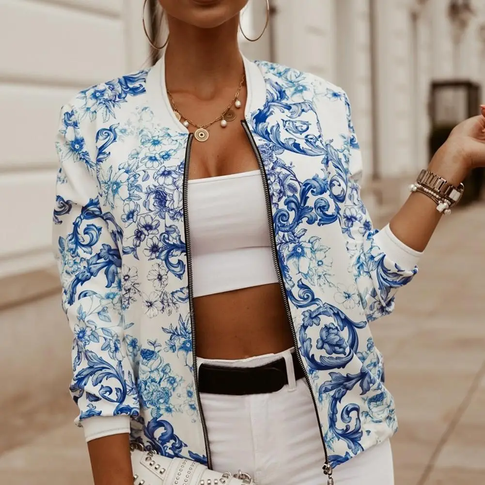 

Fashion Elegant Slim Women Autumn Winter Vintage Floral Slim Long Sleeve Sexy Zipper Party Jacket Casual Short Female Coat