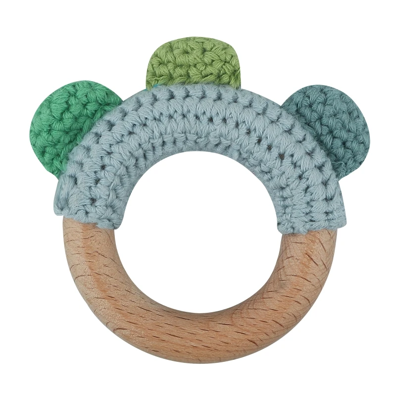

Baby Wooden Teether Ring DIY Crochet Animal Rattle Bracelet Infant Teething Nursing Soother Molar Toys for Newborn Shower Gifts