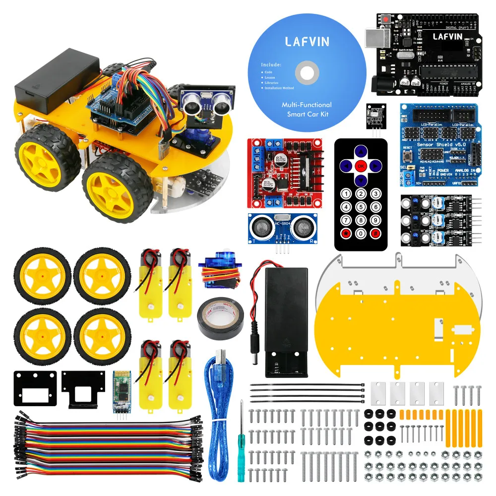 

LAFVIN Smart Robot Car Kit for UNO R3 for Arduino with Ultrasonic Sensor, Bluetooth Module, IR Control, Line Tracking, Tutorial