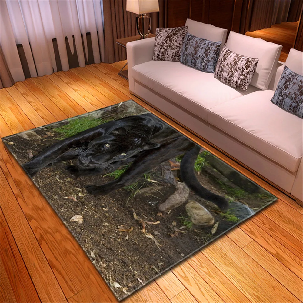 

3D Leopard Living Room Carpet Decor Bedroom Bedside Mat Children Play Carpets Soft Flannel Parlor Floor Area Rug for Home Decor