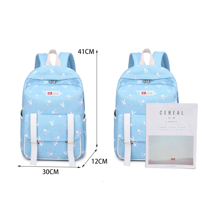 Кролик шт/набор мультфильм 3 холщовый женский рюкзак школьный дорожные рюкзаки