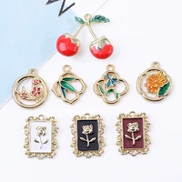 10 pcs alloy flower cherry crystal rhinestonpendant creative rhinestone button ornaments earrings choker diy jewelry accessories