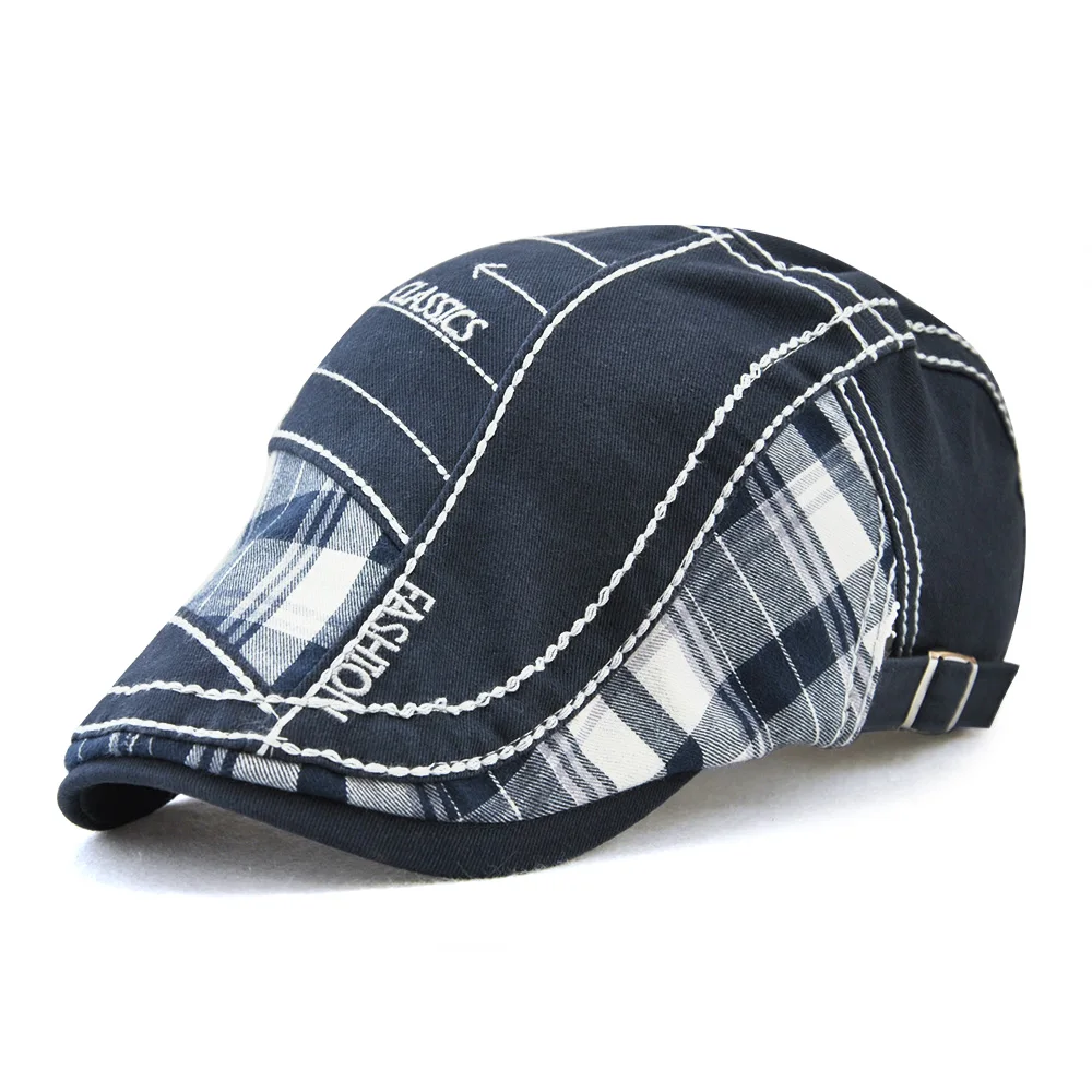 navy blue TOHUIYAN, Классическая Кепка Newsboy для мужчин и женщин, хлопковая кепка с плоским козырьком, кепка s Ducibill, кепка Baker Boy Bone Boina Gorras Planas Casquette, Кепка - Цвет: navy blue