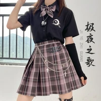 jk uniform sets students clothes 2020 summer korean high waist pleated skirts suit black gothic sexy cute mini plaid skirt wome