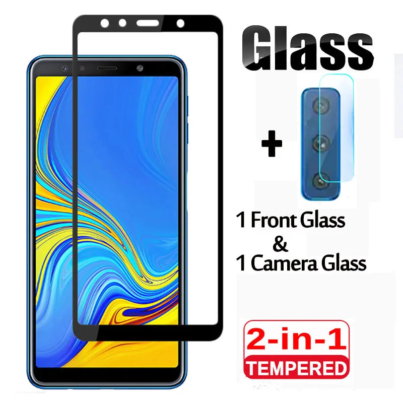 Защитное стекло для экрана и объектива камеры Samsung Galaxy A7 2018 A750 2 в 1 | Мобильные