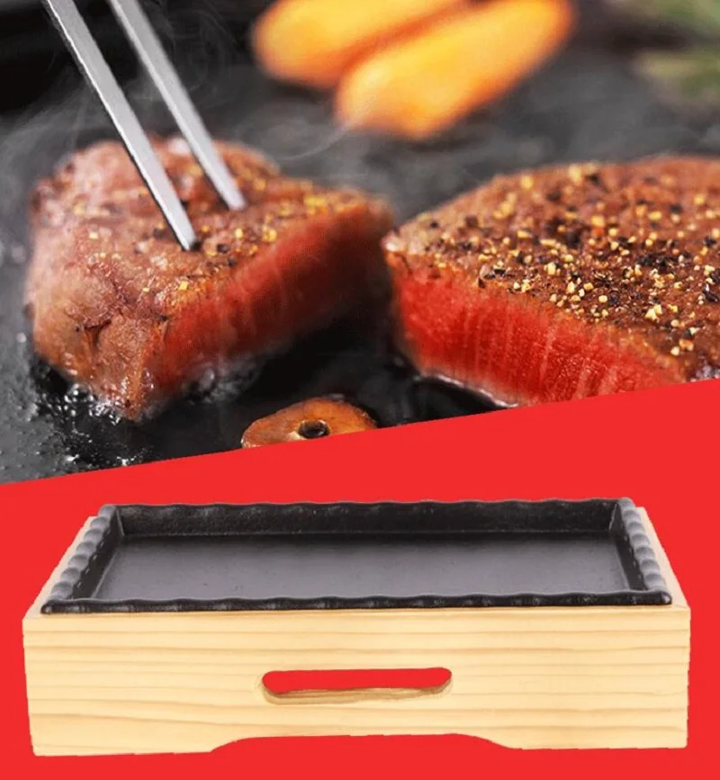 Плита для домашнего барбекю Teppanyaki гриль стейк чугунная рама деревянная