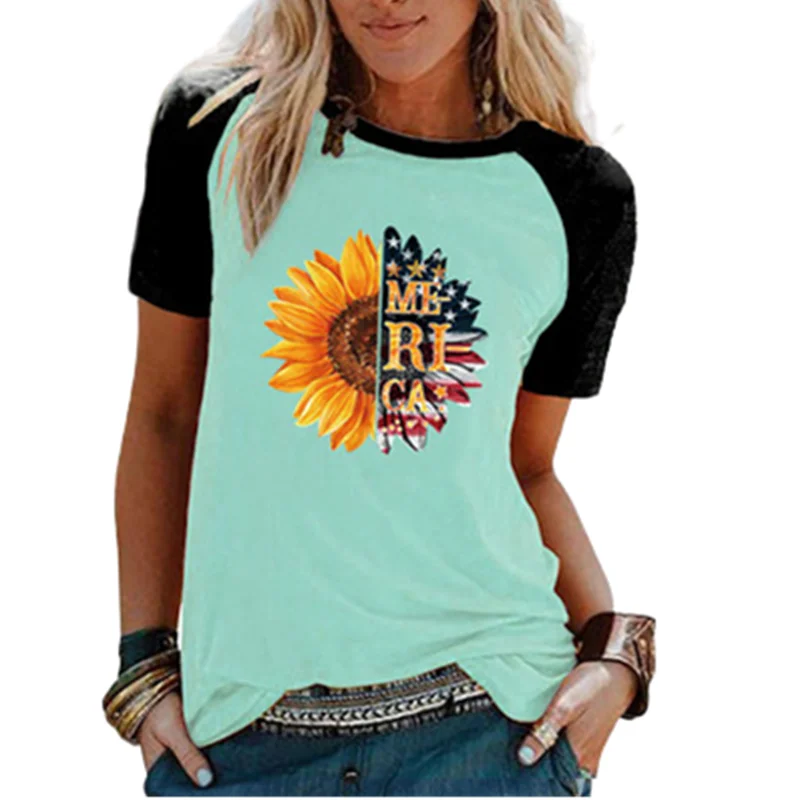 

Summer Short Sleeved T-shirt Vintage Floral Printed Pullover Women Casual T-Shirt All-match Lady Tops 2021 New Splice T-shirts