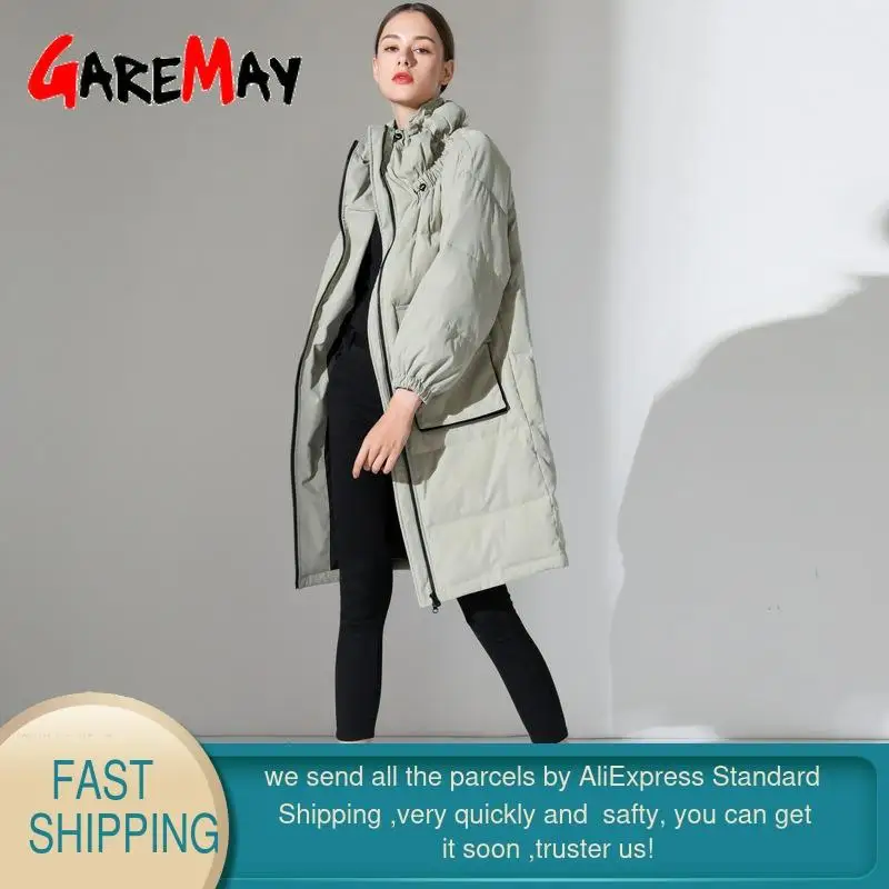 Женский длинный пуховик с высоким воротником теплая свободная парка