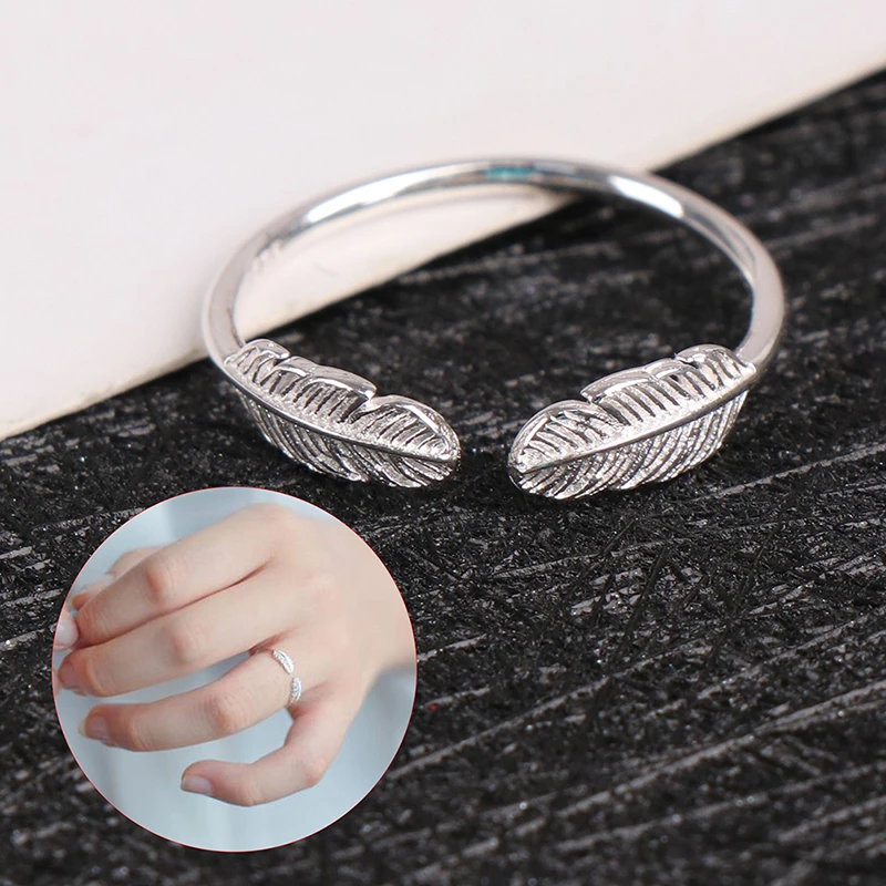 1PC Silver Plated Ring Open Adjustable Leaf Ring Feather Ring Finger Silver Jewelry Accessories For Women Party Decor