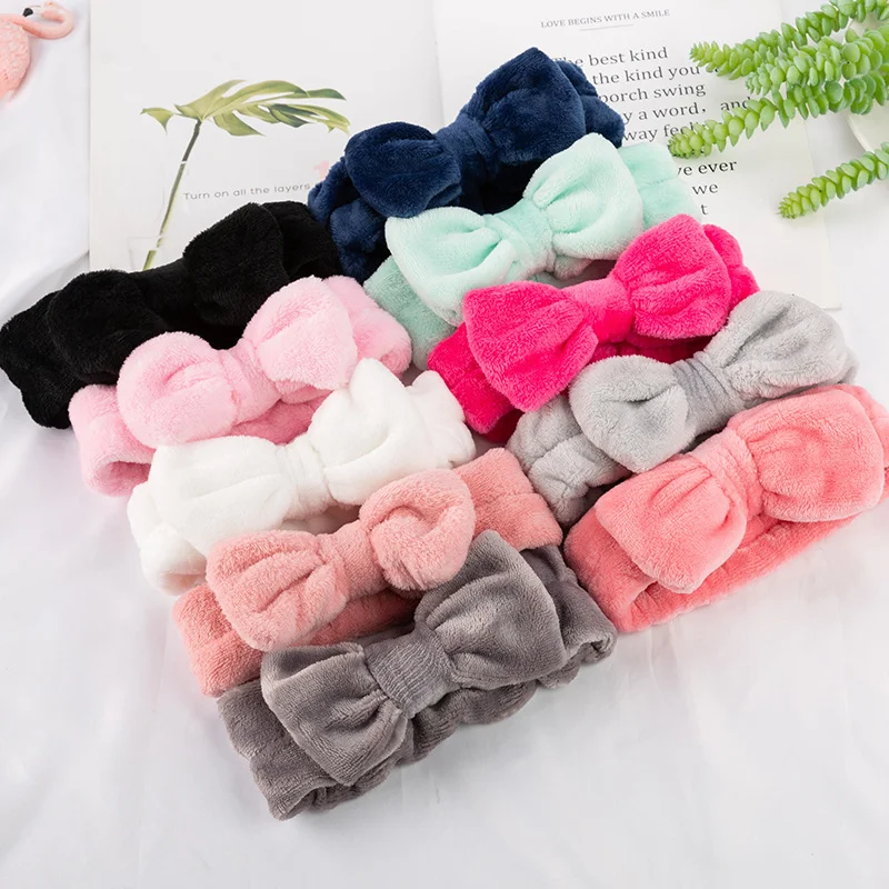 

New Letter "OMG" Makeup Washing Face Coral Fleece Soft Bow Hairbands for women Girls Cute Headband r Headwear Hair Accessories