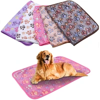 winter pet dog bed mat soft warm cat blanket coral fleece foots print sleeping bed cover mat small medium dogs cats pet supplies