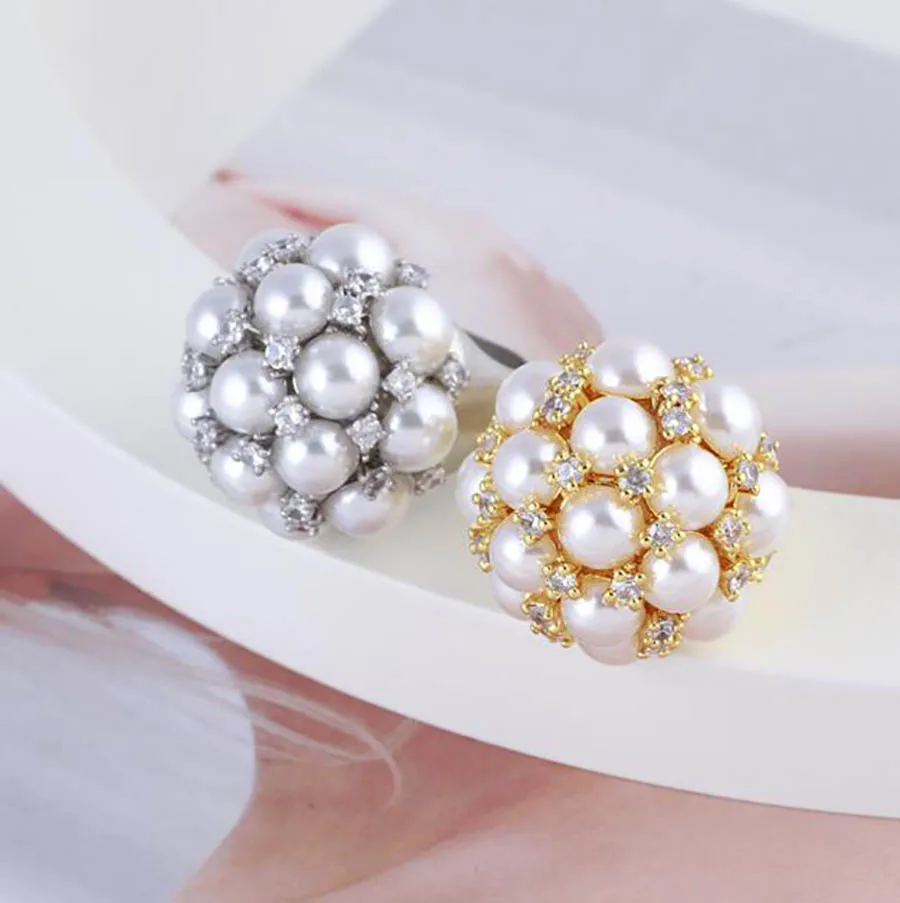 

Блестящее кольцо gypsophila с бриллиантами и жемчугом, роскошное кольцо с цветком для великолепных женщин, винтажное свадебное кольцо с белыми ц...