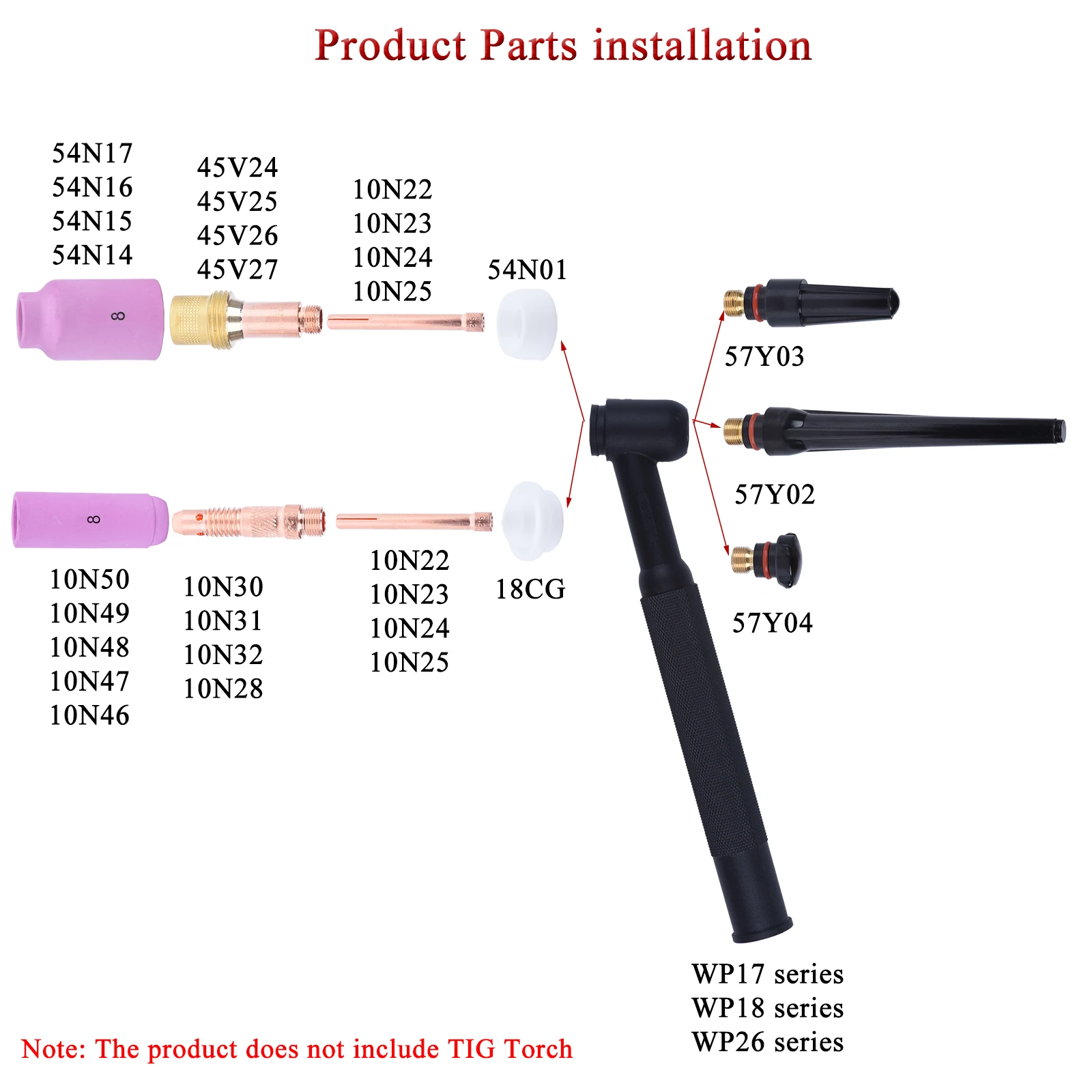 Газовые линзы для сварофонарь WP17/WP18/WP26 51 шт. цанги и Корпус задней крышки TIG