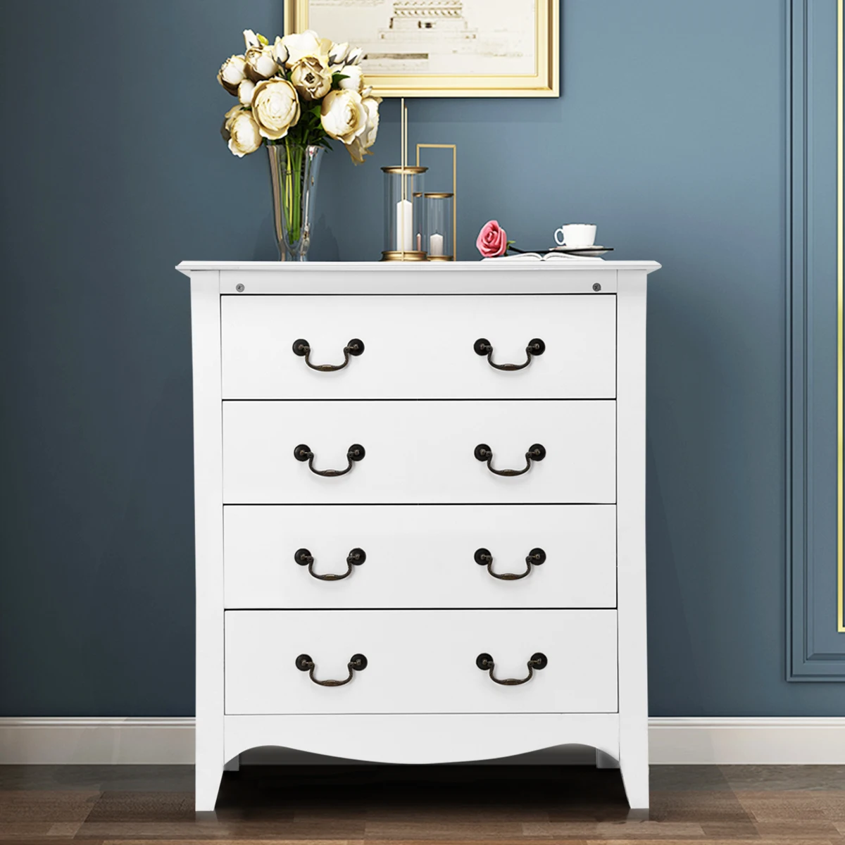 

Costway 4 Drawers Chest Dresser Organizer Storage Cabinet Bedroom Furniture White