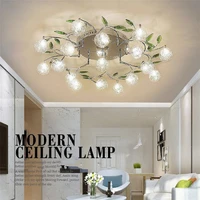 ac110v 220v modern art design led chandelier lustre aluminum wire lamp chandeliers crystal green leaf decor ceiling mount lights