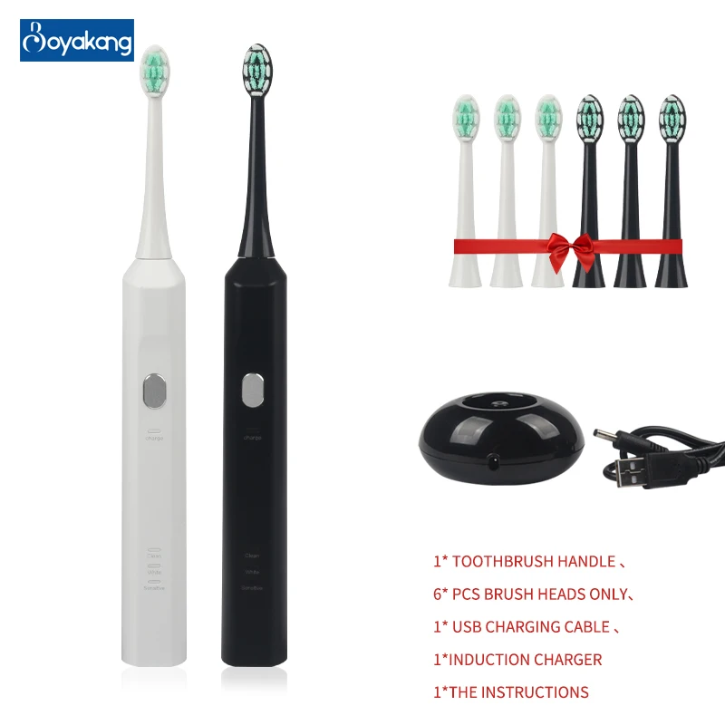 

Boyakang Sonic Electric Toothbrush 3 Cleaning Modes Smart Timing IPX7 Waterproof Dupont Bristles Rechargeable Induction Charging