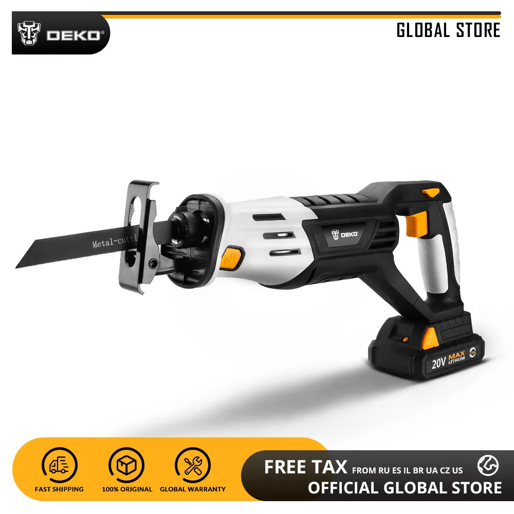 Пила сабельная DEKO DKRS20Q2 беспроводная, 20 в, с аккумулятором и 4 лезвиями