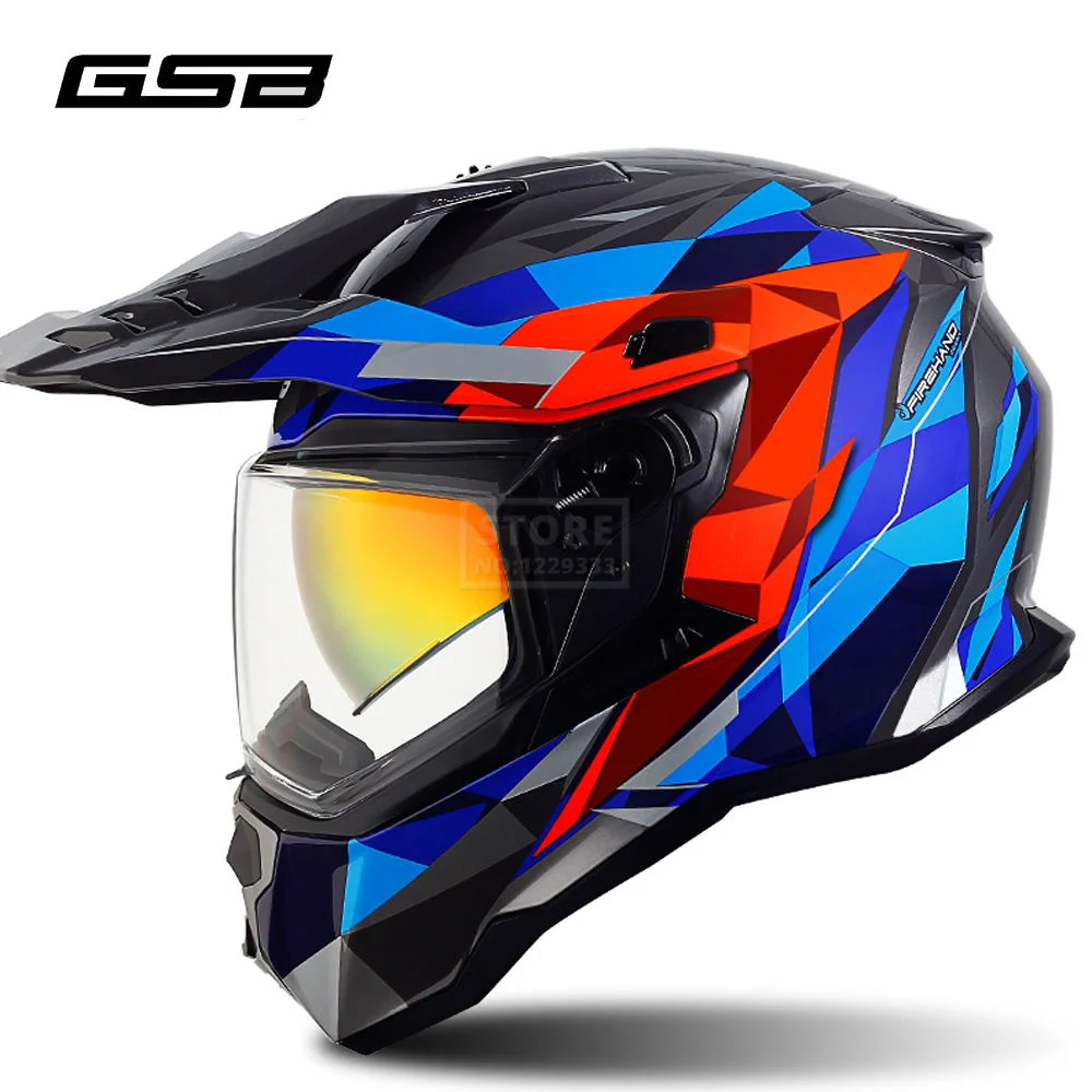 

Мотоциклетный шлем GSB на все лицо, съемная подкладка, двойные линзы, дышащий, Сертификация ECE, для мотокросса