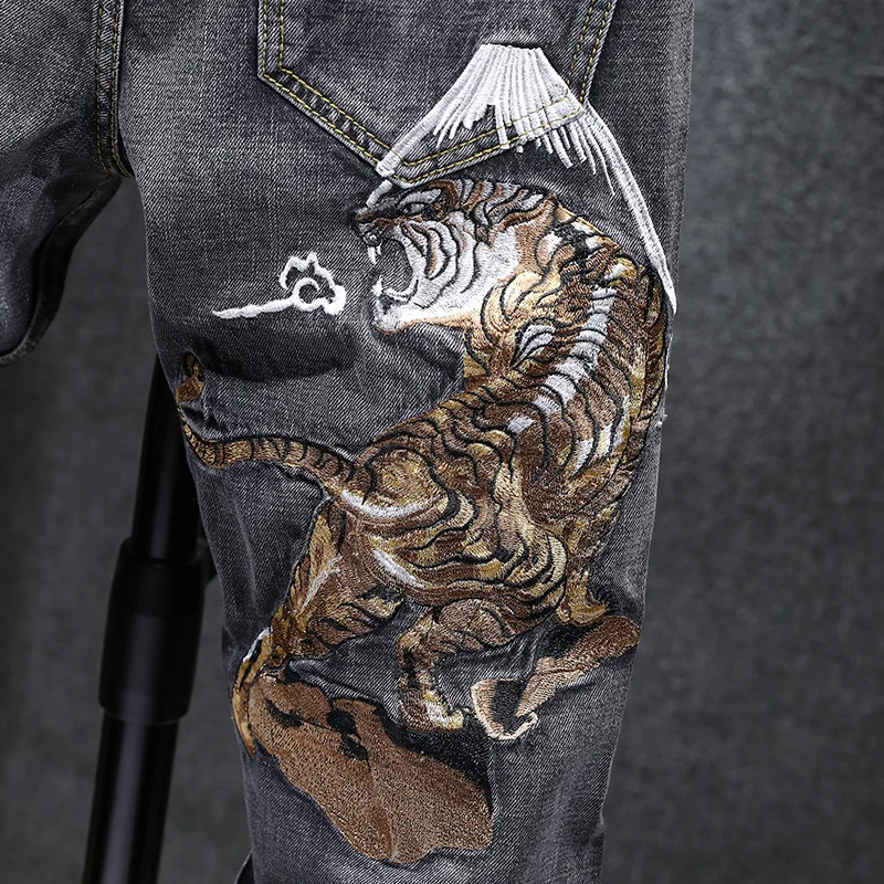 Мужские облегающие джинсы в китайском стиле повседневные хлопковые джоггеры с