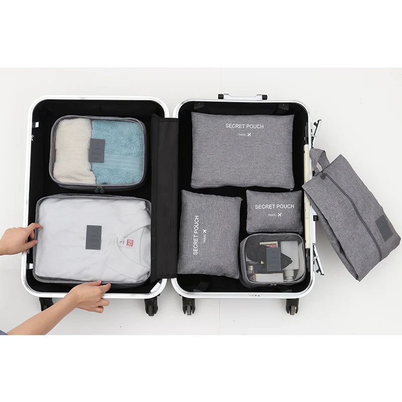 Gray-Travel bag HMUNII упаковочный органайзер для нижнего белья Кубики Обуви Сумки для белья мешки для белья чемодан для путешествий, органайзер для хранения 7 комплектов серый - Цвет: Gray-Travel bag