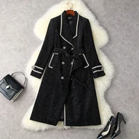 2021 winter womens coat new fashion elegant glittering yarn double breasted warm slimming black corduroy coat jacket female