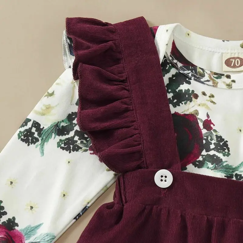 

Newborn Toddler Kid Baby Girl Floral Romper Tops Suspender Dress Outfit Clothes