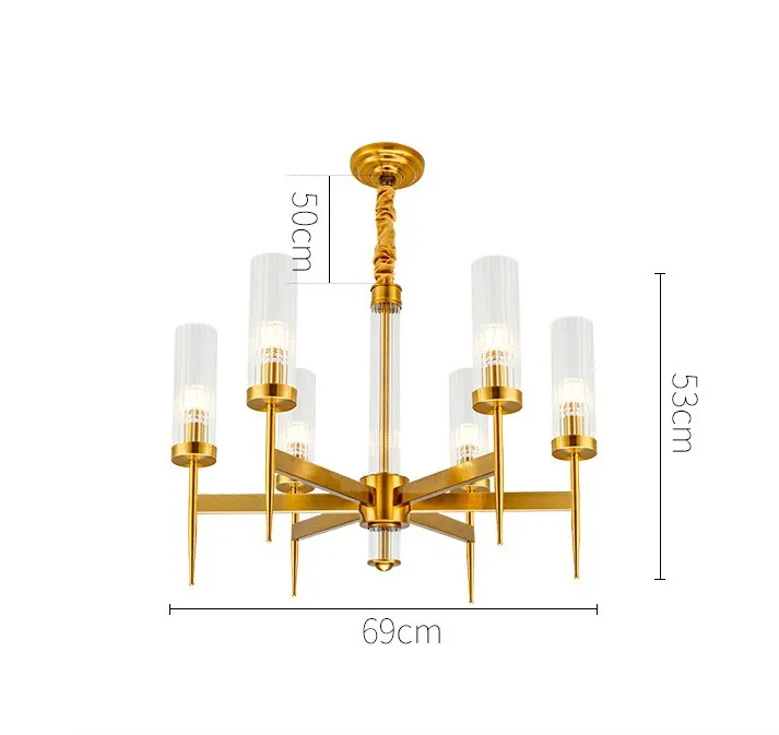 6 light D69cm Американская вилла RH столовая Эдисон E27 Led подвесные светильники прямая пластина золотой металлический блеск лампы Led стержень подвесной светильник - Цвет корпуса: 6 light D69cm