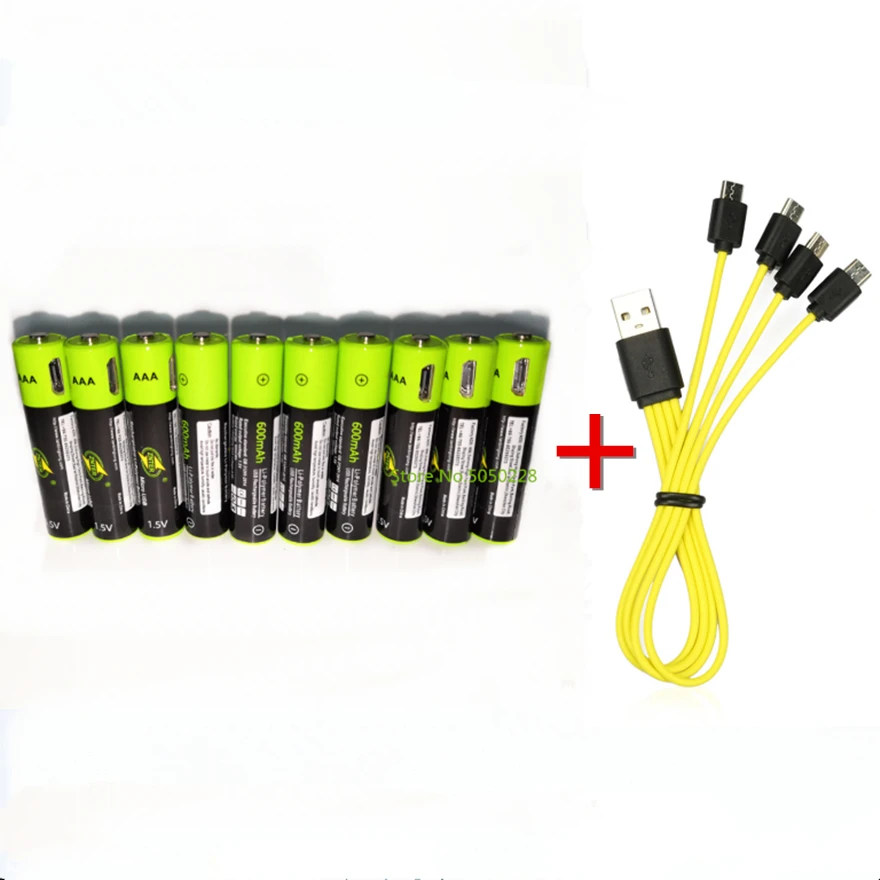 10PCS ZNTER 1.5V AAA 600mAh rechargeable lithium battery USB lithium polymer battery + Micro USB cable