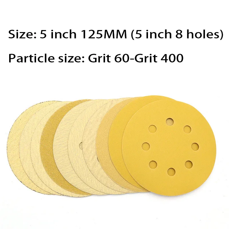 5-дюймовая желтая наждачная бумага с 8 отверстиями самоклеящаяся пленка
