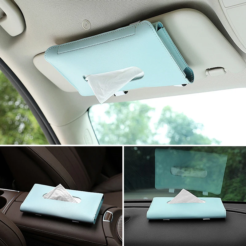 

1PCS PU Leather Universal Car Tissue Box Sun Visor Tissue Box Holder Auto Interior Storage Decoration Car Interior Accessories