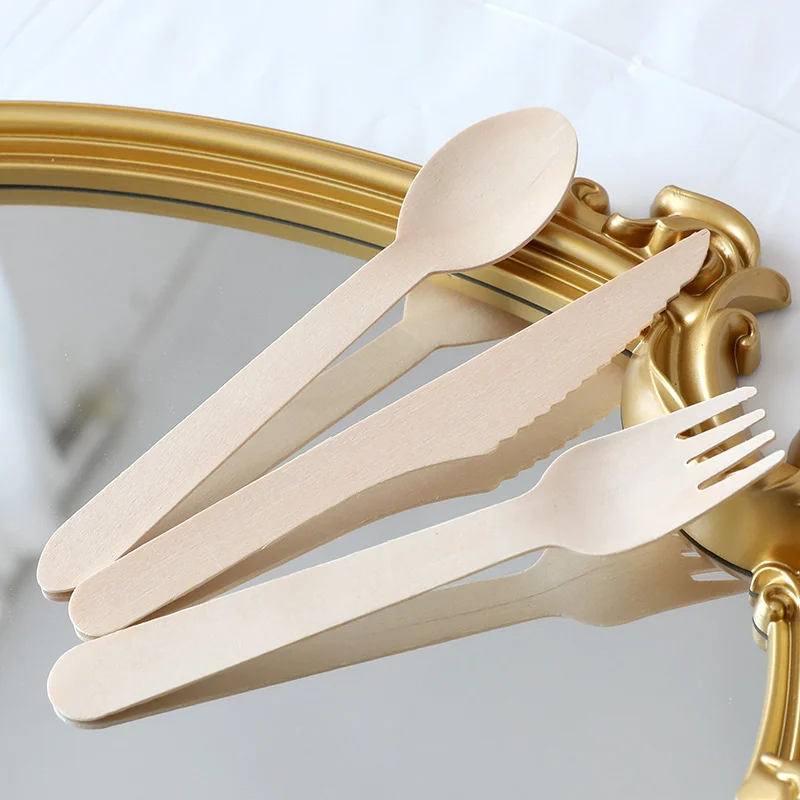 

10 pcs Birthday party decoration supplies Wooden disposable knives, forks and spoons Holiday wedding event supplies Cake forks