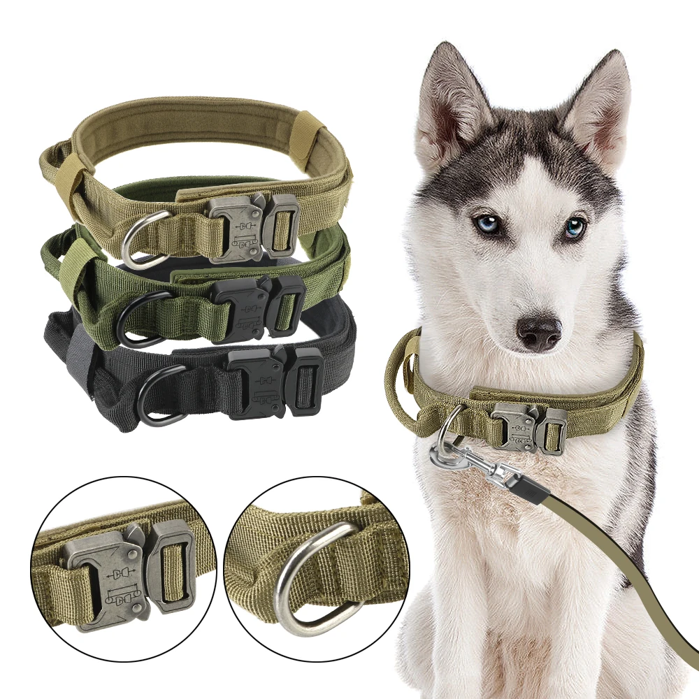 

Adjustable Tactical Dog Collar Walking Training Pet Dog Collar Leash with Control Handle For German Shepard Small Large Dog