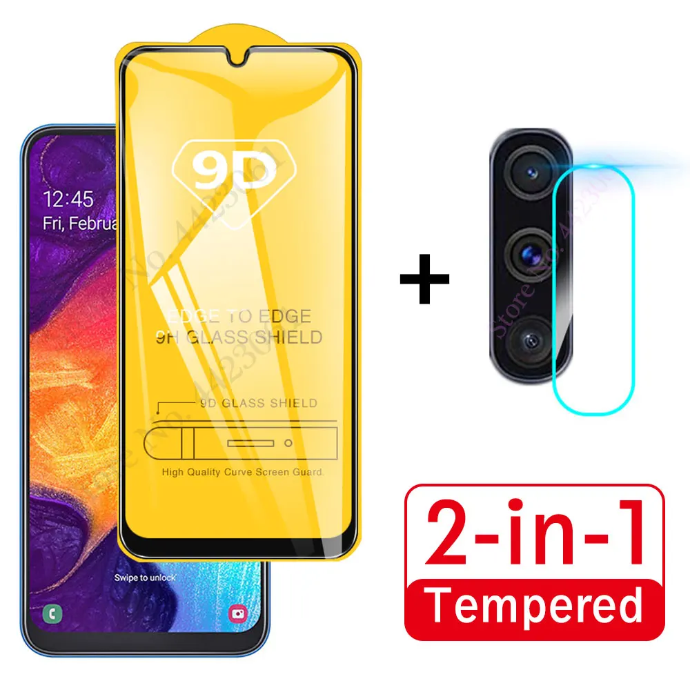 2 в 1 стекло для samsung Galaxy A50 A70 A40 A30 A20 A10 пленка для объектива камеры и 9D Защитная пленка для экрана из закаленного стекла