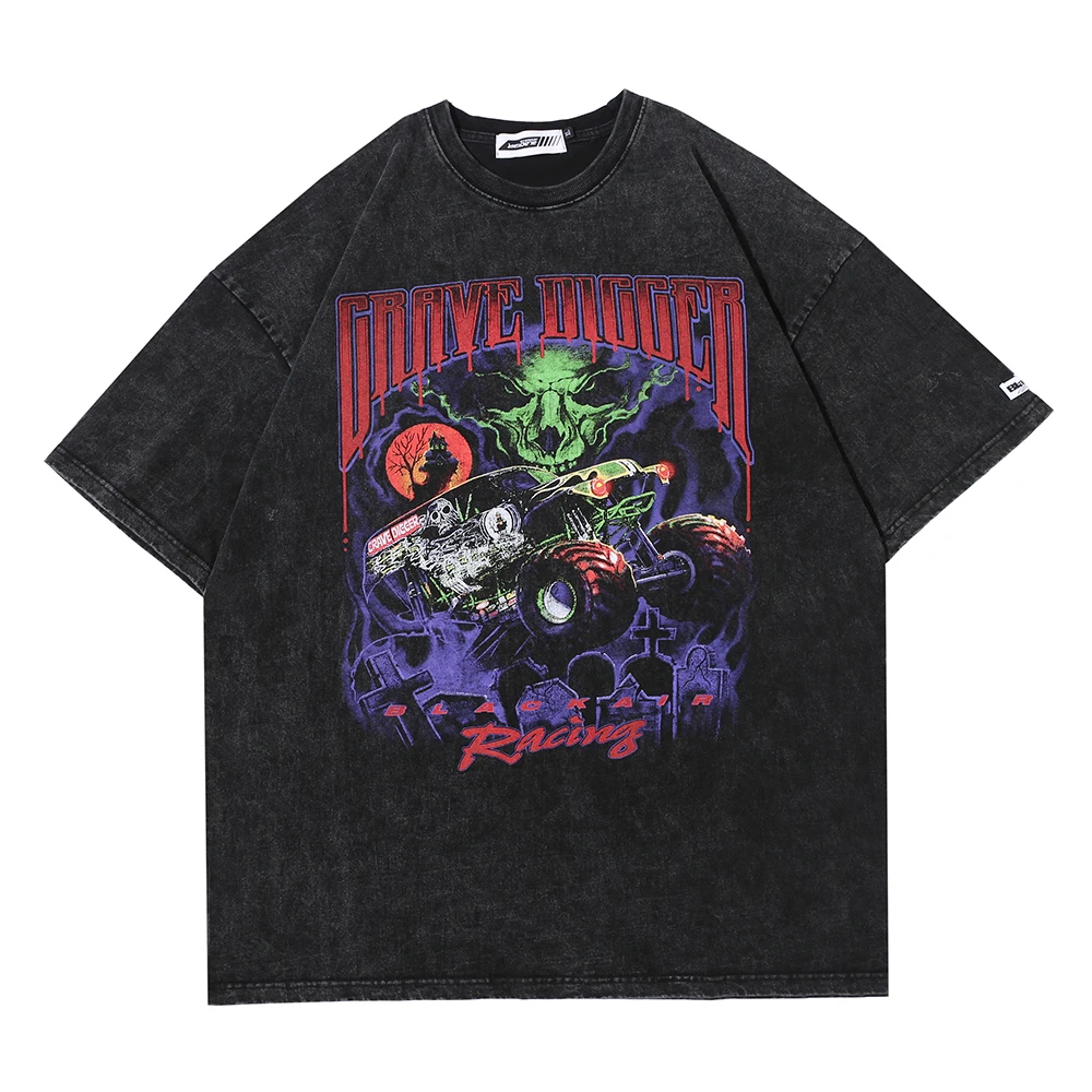 Футболка мужская оверсайз в стиле хип хоп уличная одежда гонки дьявола футболка