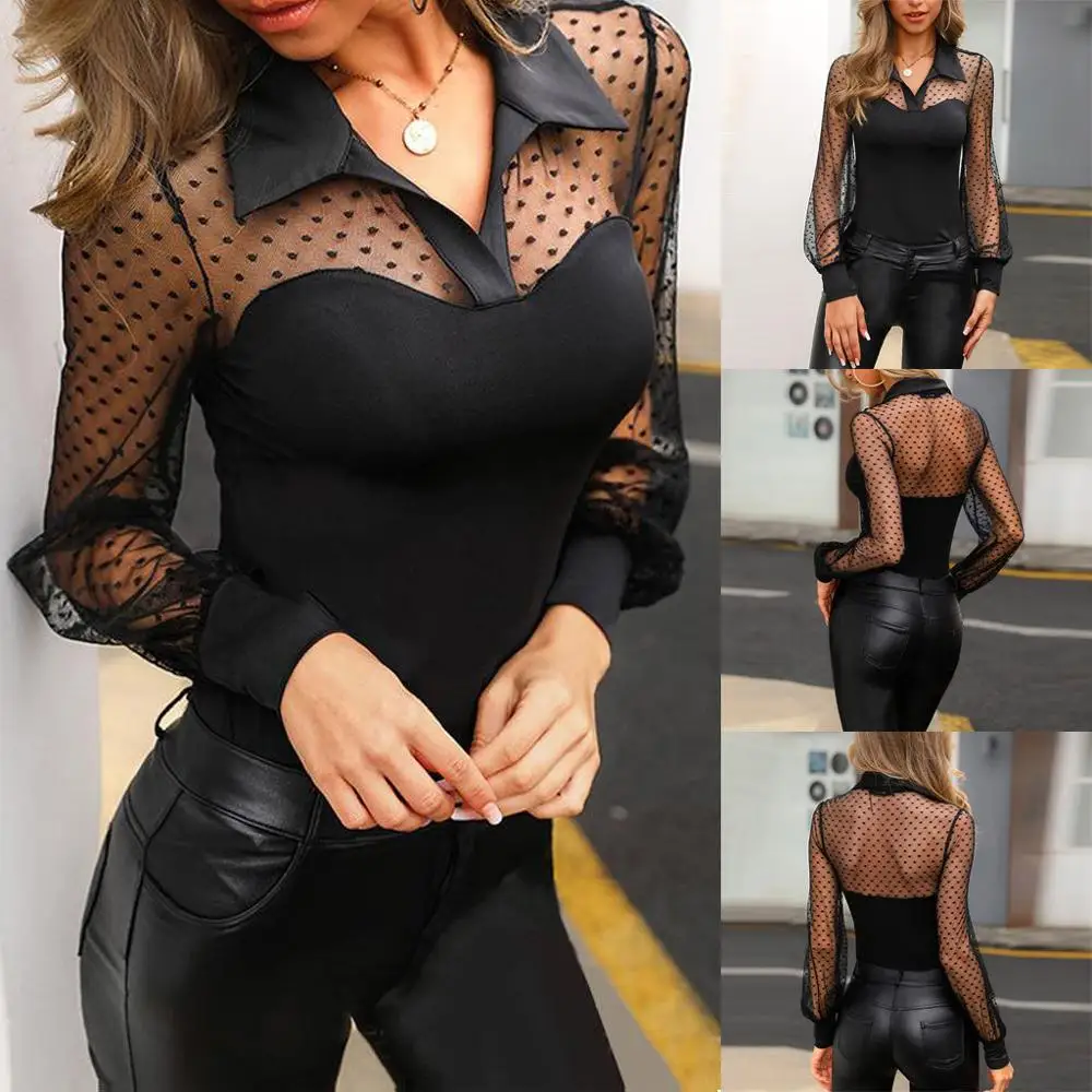 Женские сетчатые Прозрачные топы Прозрачный Топ с длинным рукавом рубашка