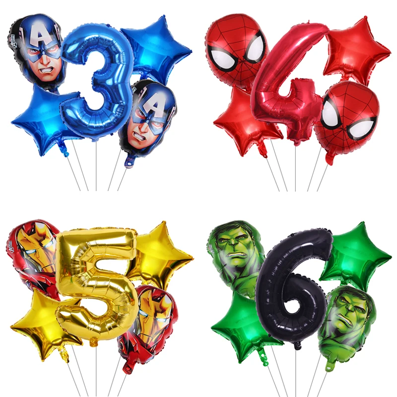 5 шт. паук &quotХалк&quot &quotЖелезный человек Капитан шары цифры супергерой надувные в