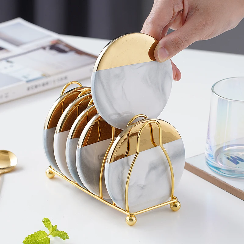 

10 cm Light luxury 6 coasters with shelf set heat insulation pad non-slip pad for household use