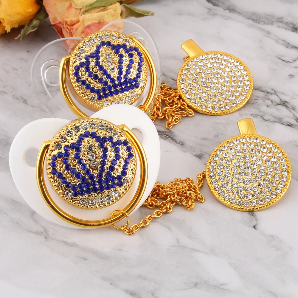 Роскошные Детские Bling соску со стразами белый жемчуг кристалл Ортодонтическая Соска Силиконовая пустышка для соски-пустышки с зажимом