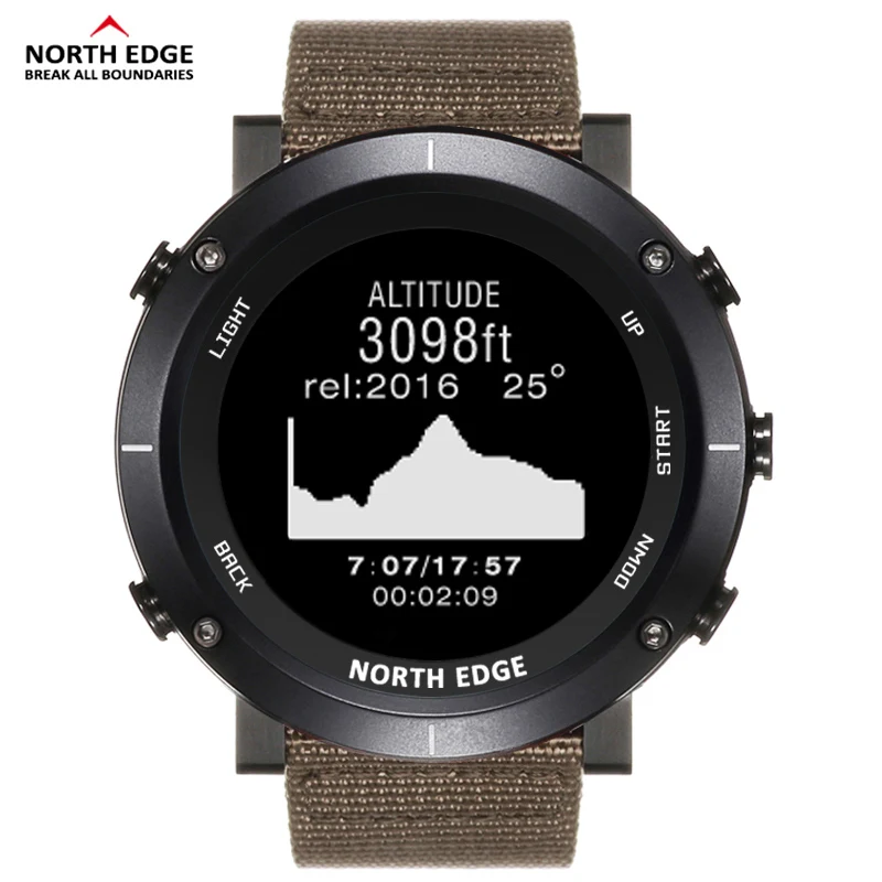 Khaki North Edge мужские спортивные цифровые часы водонепроницаемые 50 м часы gps Погодный альтиметр барометр компас пульсометр походные часы - Цвет: Khaki