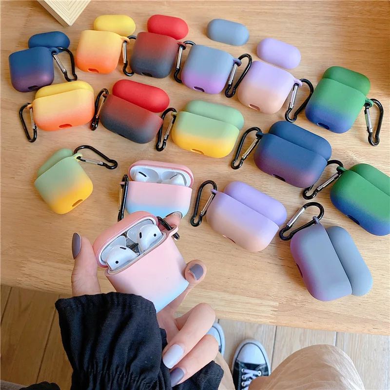 

Силиконовый чехол для наушников контрастного цвета для AirPods 2 3 градиентный цветной чехол для зарядки AirPods 1/2 Pro Чехол с брелком
