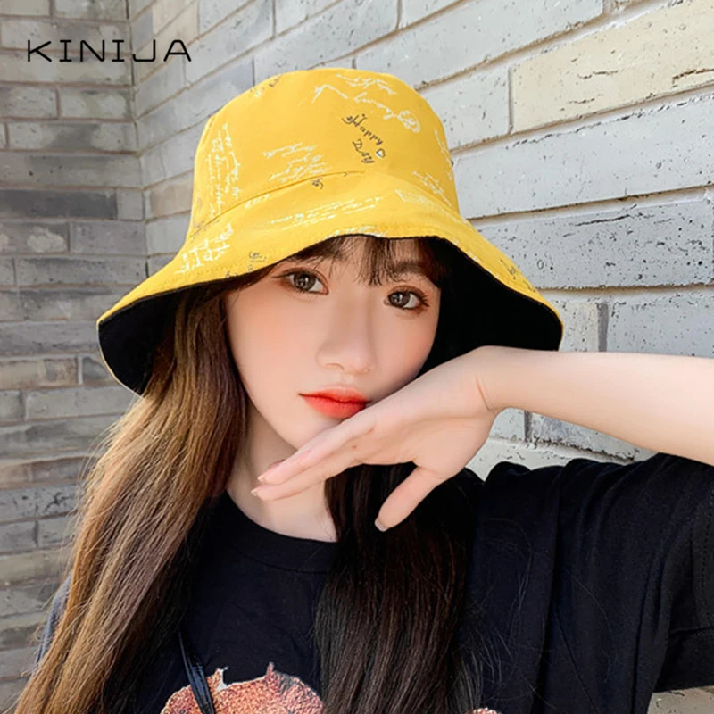 Осенняя вышитая шляпа в рыбацком стиле с граффити Корейская версия Летняя