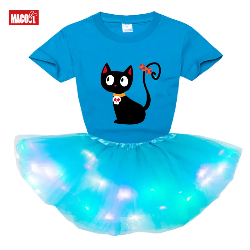 Halloween Costumes Girls Dress Party for Kids Girl Dresses Girls Sets Cute Dresses Children T Shirt+Dress Children Clothes Cats