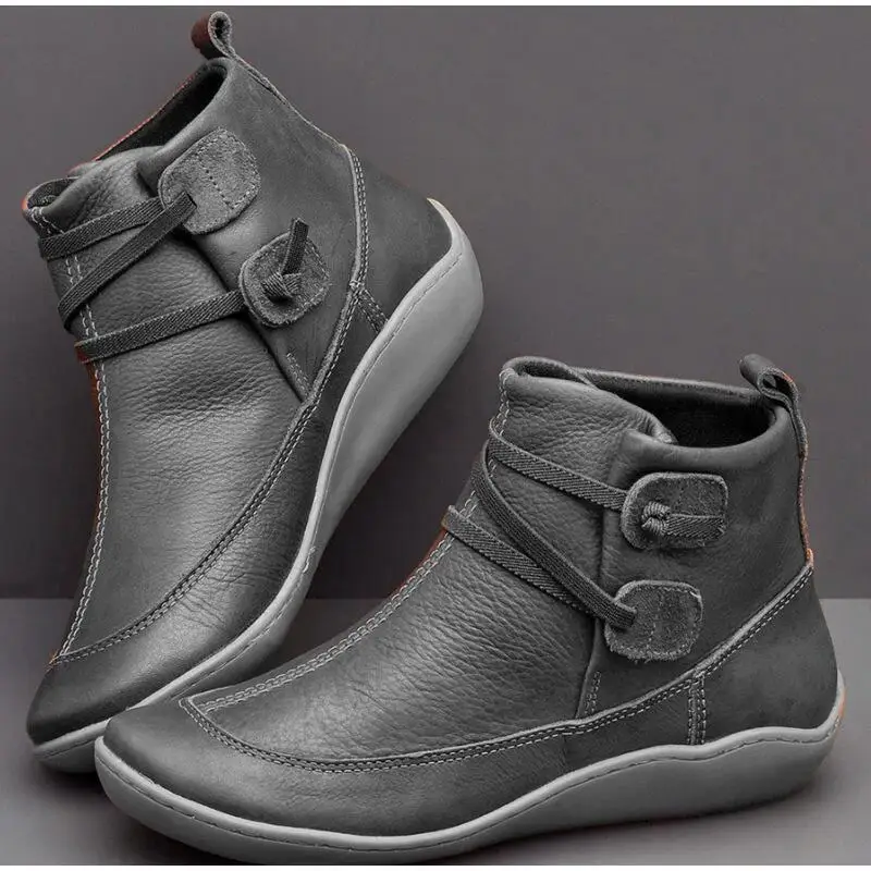 JX791 Women PU Leather Ankle Boots Autumn Winter Cross Strappy Vintage Cowboy Shoes Woman Zapatos De Mujer Botas | Обувь