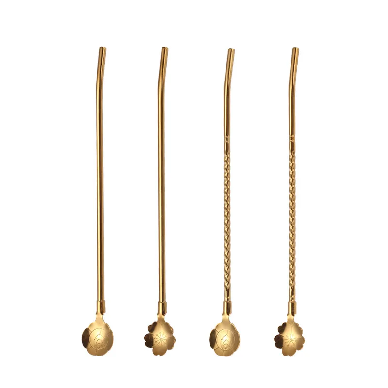 

1pc Hot Sale Stainless Steel Straw Straw Spoon Coffee Tea with Milk Drinks Straw Spoon Two In One Coffeeware Coffee Scoops