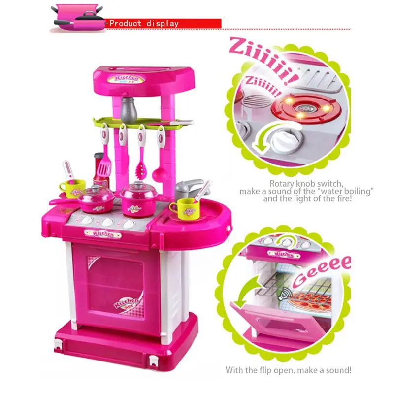 

1set Portable Pink Electronic Children Kids Kitchen Cooking Girl Toy Cooker Play Set