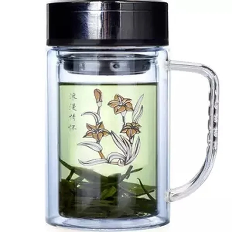 Двухслойная стеклянная чашка для воды мужчин и женщин стильный фильтр чая