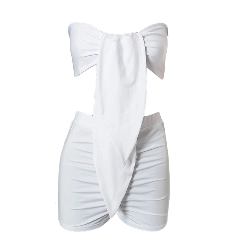 

Женский модный летний сексуальный комплект из топа и шортов, новинка 2021, белый бандажный комплект из двух предметов без рукавов, Женская Клу...