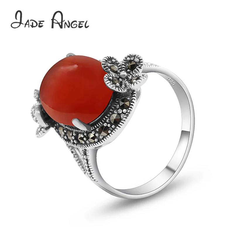 

Jade Angel Lady 925 Sterling Silver Wedding Ring Agate Stone Exquisite Gift Classic Female Jewelry Ring
